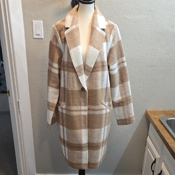 Cynthia Rowley Jackets & Blazers - New Cynthia Rowley Wool Blend Sweater  Coat Tan Beige Plaid